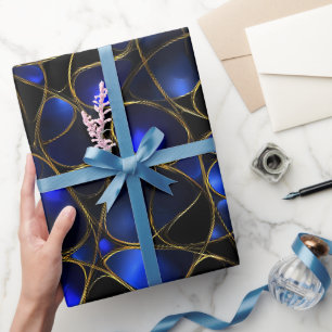 Luxe saffierblauwe gouden glans abstract patroon cadeaupapier