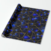 Luxe saffierblauwe gouden glans abstract patroon cadeaupapier (Uitgerold)