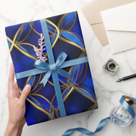 Luxe saffierblauwe gouden glans abstract patroon cadeaupapier