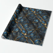 Luxe saffierblauwe gouden glans abstract patroon cadeaupapier (Uitgerold)
