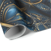 Luxe saffierblauwe gouden glans abstract patroon cadeaupapier (Rol Hoek)
