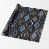 Luxe saffierblauwe gouden glans abstract patroon cadeaupapier (Uitgerold)