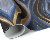 Luxe saffierblauwe gouden glans abstract patroon cadeaupapier (Rol Hoek)