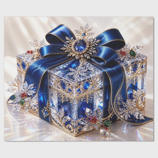 Luxe Saffierblauwe Kerstcadeauverpakkings Papier (Vlak)