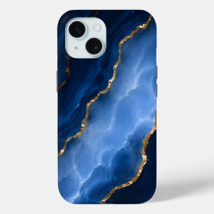 Luxe saffierblauwe marmer iPhone 15 case