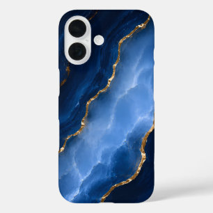 Luxe saffierblauwe marmer iPhone 16 hoesje