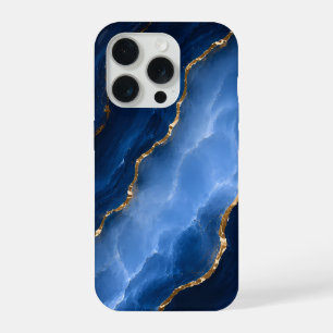 Luxe saffierblauwe marmer iPhone 15 pro case