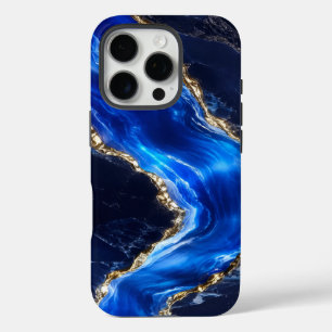 Luxe saffiermarmeren rivier iPhone 16 pro hoesje