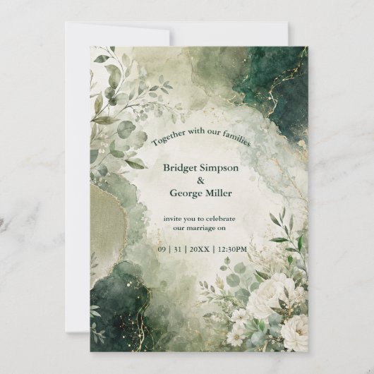 Luxe Sage Emerald Trouw Bloemencollage Kaart (Voorkant)