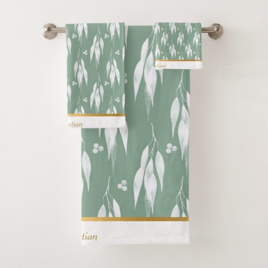 LUXE SAGE GREEN EUCALYPTUS ONTWERPTOWEL SET BAD HANDDOEK (Insitu)