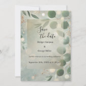 luxe Sage Green Eucalyptus Wedding veilig de datum Kaart (Voorkant)