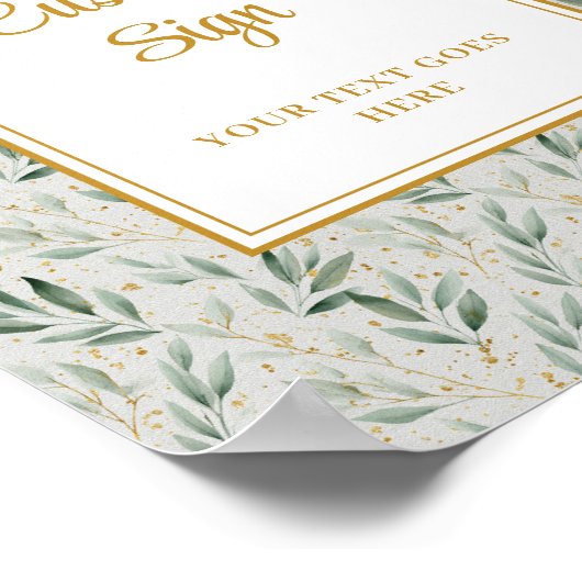 Luxe Sage Green Gold Foliage Wedding Custom Poster (Hoek)