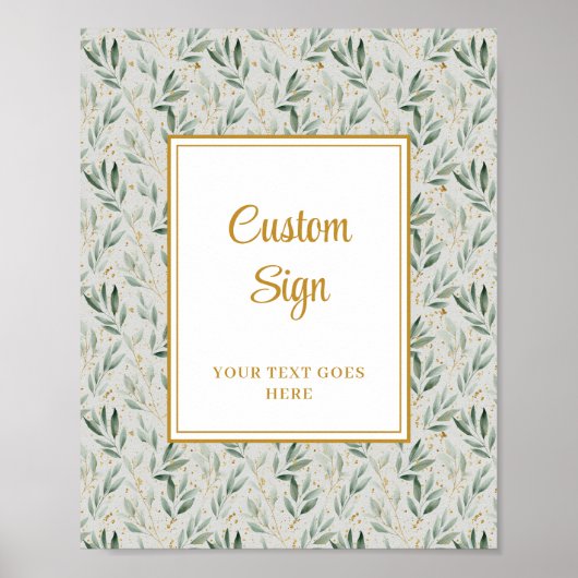 Luxe Sage Green Gold Foliage Wedding Custom Poster (Voorkant)