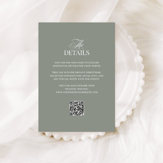 Luxe Sage Green | QR Code Wedding Guest Details Informatiekaartje