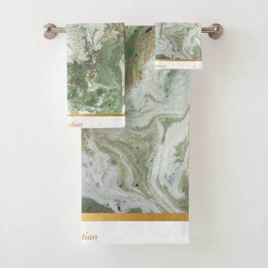 LUXE SAGE GROEN MARBLE TOWEL SET BAD HANDDOEK (Insitu)