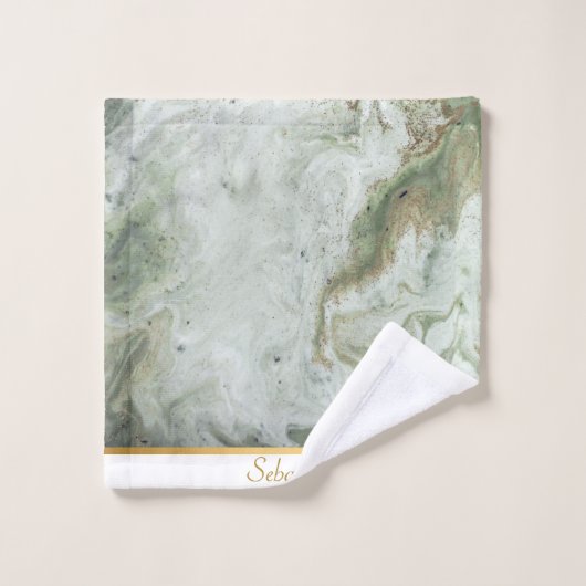 LUXE SAGE GROEN MARBLE TOWEL SET BAD HANDDOEK (Wasdoekje)