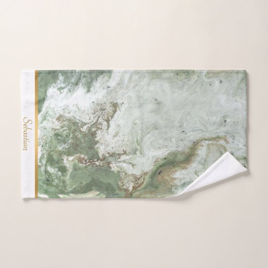 LUXE SAGE GROEN MARBLE TOWEL SET BAD HANDDOEK (Handdoek)