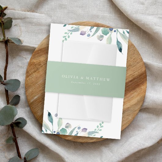 Luxe Sage minimalistisch bruiloft monogram Uitnodigingen Wikkel