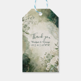 Luxe Sage Smaragd Groen Huwelijks Bloemencollage Cadeaulabel