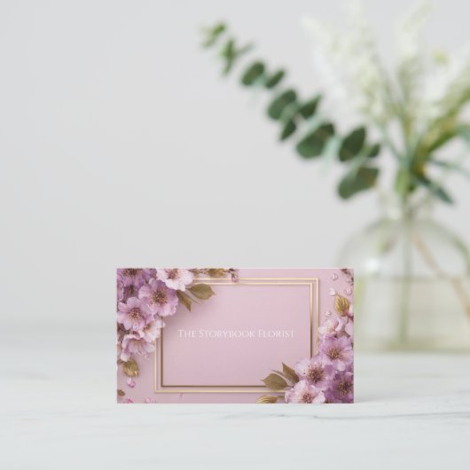 Luxe Sakura & Gold Leaf Roze Paarse Visitekaartje (Staand voorkant)
