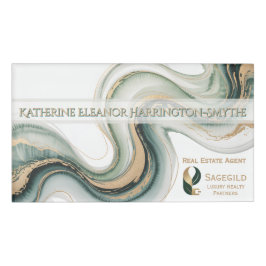 Luxe Salie en Goud Marmer Makelaar Logo Magnetisch Naambadge