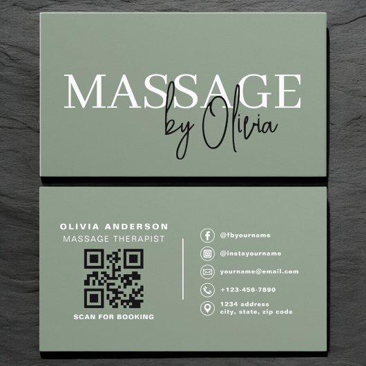Luxe Salie Groene Massagetherapeut QR-code Visitekaartje