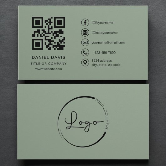 Luxe Saliegroen Bedrijfslogo QR-code Visitekaartje
