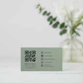Luxe Saliegroen Bedrijfslogo QR-code Visitekaartje (Staand voorkant)