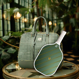 Luxe saliegroen & goud monogrammering pickleball paddle