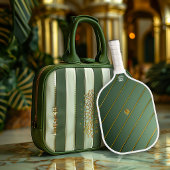Luxe saliegroen & goud monogrammering pickleball paddle