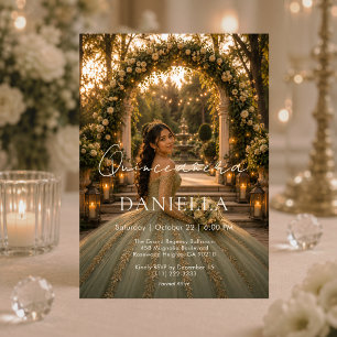 Luxe saliegroene Quinceañera-uitnodiging Kaart