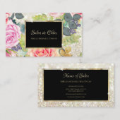 Luxe Salon Elegant Glitter Roos Floral Stylist Visitekaartje (Voorkant / Achterkant)
