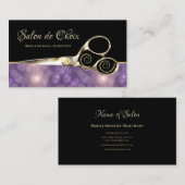 Luxe Salon Paarse Bokeh Gold Haarstylist Schaar Visitekaartje (Voorkant / Achterkant)