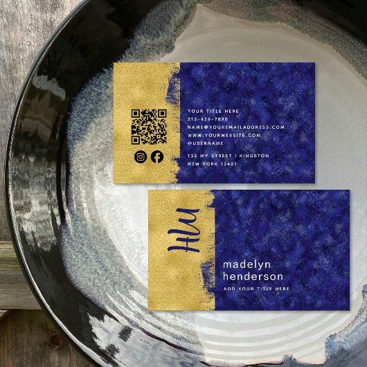 Luxe Sapphire Gold Brush QR Code Social Media Visitekaartje