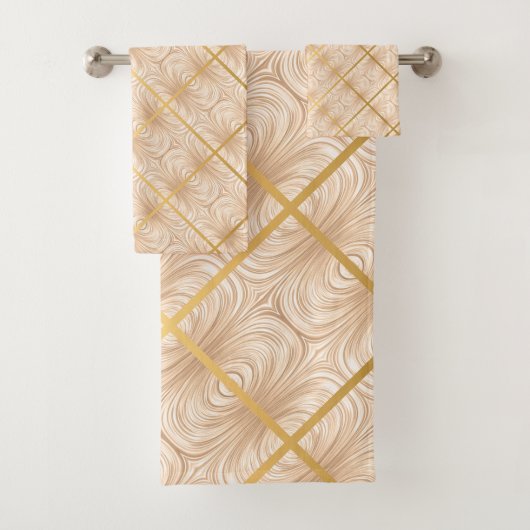 LUXE SATIN GOLD BRONZE BATHROOM TOWEL SET BAD HANDDOEK (Insitu)