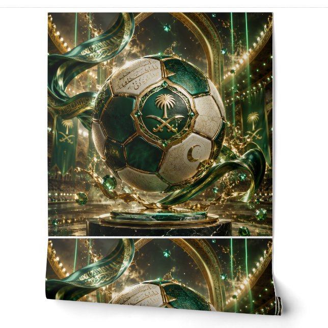 Luxe Saudi Voetbalbehang | Groen & Goud  Behang (Afrollen)
