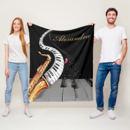 Luxe saxofoon piano muziek gepersonaliseerd fleece deken