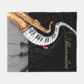 Luxe saxofoon piano muziek gepersonaliseerd fleece deken (Voorkant (Horizontaal))