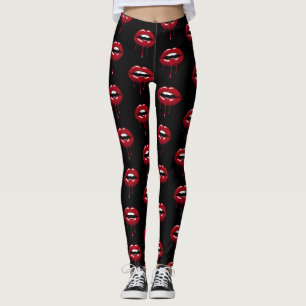 Luxe Schoonheid Glam Rode Drip Druppende Lippen Leggings