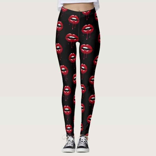Luxe Schoonheid Glam Rode Drup Druppende Lippen Leggings (Voorkant)