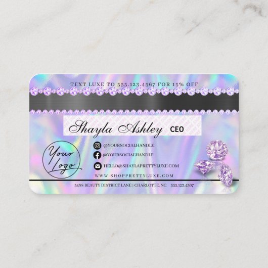 Luxe schoonheidsdruppel Holographic Credit Style B Visitekaartje (Achterkant)