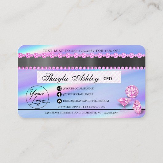 Luxe schoonheidsdruppel Holographic Credit Style B Visitekaartje (Achterkant)
