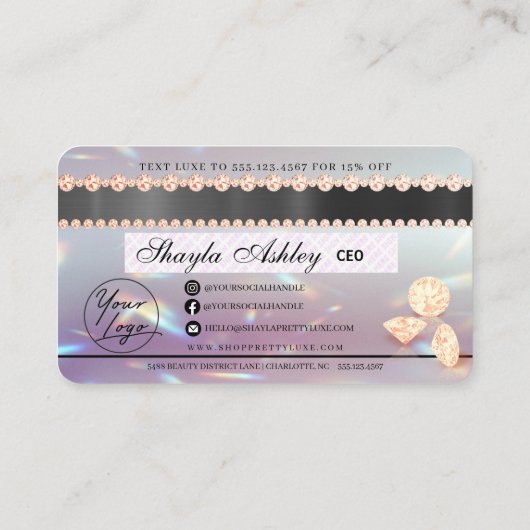 Luxe schoonheidsdruppel Holographic Credit Style B Visitekaartje (Achterkant)