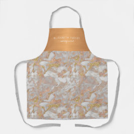 Luxe schoonheidssalon grijs marmer gouden naam schort