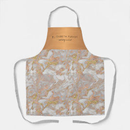 Luxe schoonheidssalon grijs marmer gouden naam schort