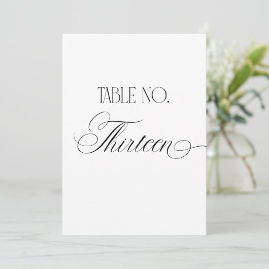 Luxe Script 5x7 Trouwtafel Nummer Dertien Bord Kaart (Staand voorkant)