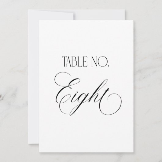 Luxe Script 5x7 Wedding Table Number Eight Sign Kaart (Voorkant)