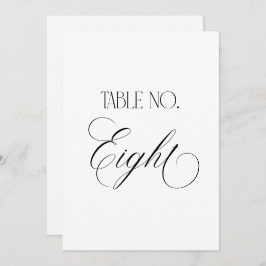 Luxe Script 5x7 Wedding Table Number Eight Sign Kaart (Voorkant / Achterkant)