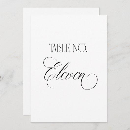 Luxe Script 5x7 Wedding Table Number Eleven Sign Kaart (Voorkant / Achterkant)