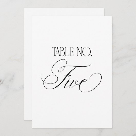 Luxe Script 5x7 Wedding Table Number Five Sign Kaart (Voorkant / Achterkant)